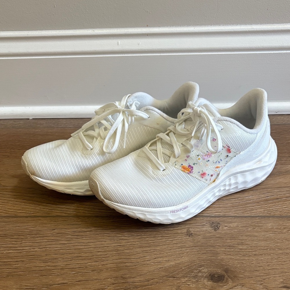 New Balance White Floral Athletic Shoes